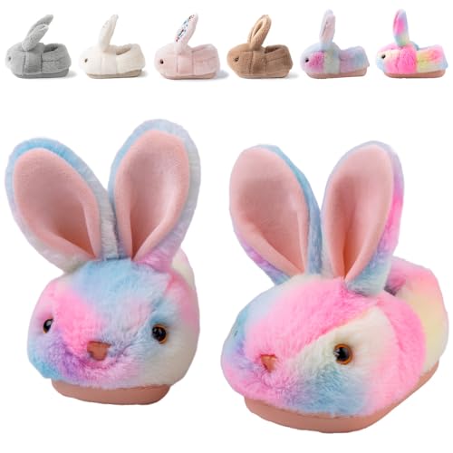 Nasogetch Kinder Hausschuhe für Mädchen & Jungen, Winter Plüsch Pantoffeln Warm und Kuschelig mit Süßen Tiermotiven Häschen Geschlossene 1678 Farbig 22 160mm 23/24EU von Nasogetch