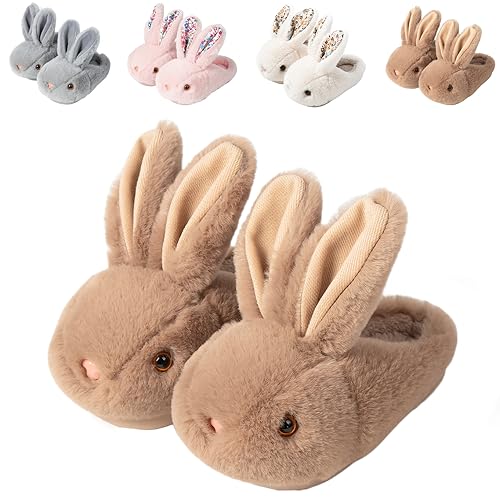 Nasogetch Kinder Hausschuhe für Mädchen & Jungen, Winter Plüsch Pantoffeln Warm und Kuschelig mit Süßen Tiermotiven Häschen 1678 Braun 26 180mm 26/27EU von Nasogetch