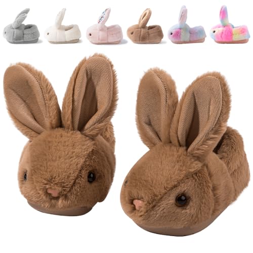 Nasogetch Kinder Hausschuhe für Mädchen & Jungen, Winter Plüsch Pantoffeln Warm und Kuschelig mit Süßen Tiermotiven Häschen Geschlossene 1678 Braun 22 160mm 23/24EU von Nasogetch