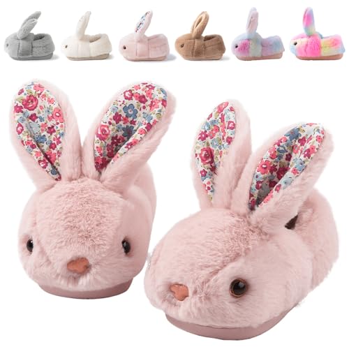 Nasogetch Kinder Hausschuhe für Mädchen & Jungen, Winter Plüsch Pantoffeln Warm und Kuschelig mit Süßen Tiermotiven Häschen Geschlossene 1678 Rosa 22 160mm 23/24EU von Nasogetch