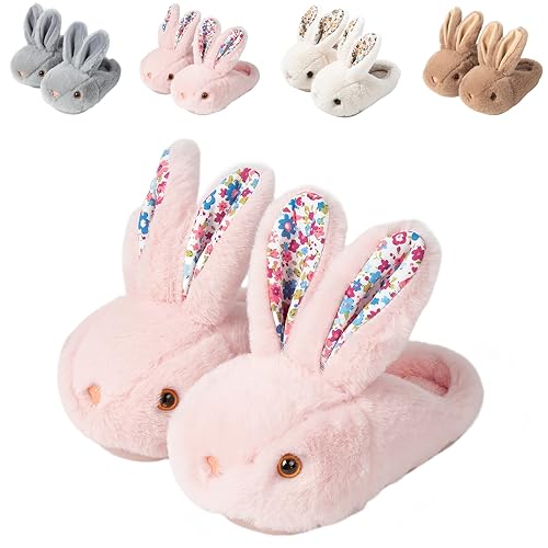 Nasogetch Hausschuhe Kinder Mädchen Plüsch Pantoffeln Winter Warm Kuschelig mit Süß Häschen Rosa 24 170mm 25/26EU von Nasogetch