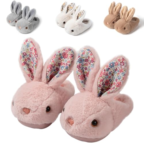 Nasogetch Kinder Hausschuhe für Mädchen & Jungen, Winter Plüsch Pantoffeln Warm und Kuschelig mit Süßen Tiermotiven Häschen 1678 Rosa 28 190mm 28/29EU von Nasogetch