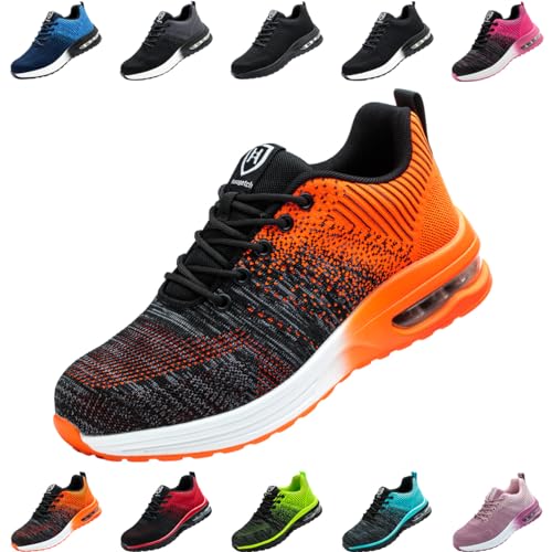 Nasogetch Sicherheitsschuhe Damen Herren Stahlkappenschuhe Arbeitsschuhe Sportlich Atmungsaktiv Orange EU 40 von Nasogetch