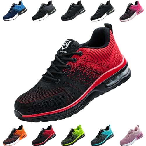 Nasogetch Sicherheitsschuhe Damen Herren Stahlkappenschuhe Arbeitsschuhe Sportlich Atmungsaktiv Rot EU 43 von Nasogetch