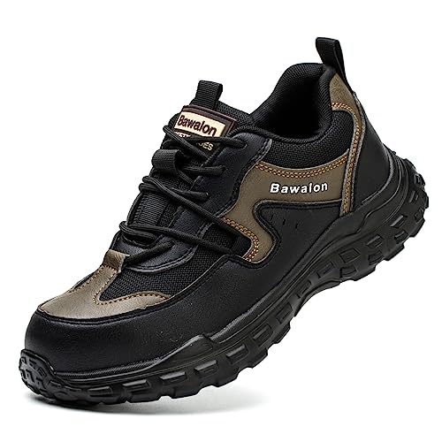 Nasogetch Sicherheitsschuhe Herren Arbeitsschuhe Damen Leicht Breit Bequem Stahlkappenschuhe Atmungsaktiv Sportlich Schutzschuhe 519 Braun 38 EU von Nasogetch