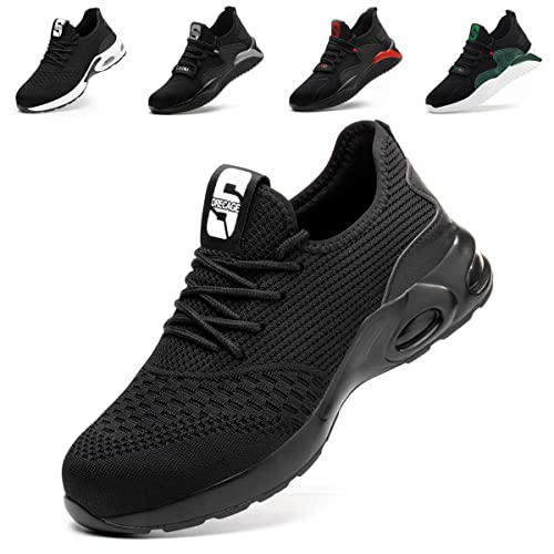 Nasogetch Sicherheitsschuhe Herren Leicht Arbeitsschuhe Damen Sportlich Stahlkappenschuhe rutschfest Atmungsaktiv 708 Pures Schwarz EU41 255 von Nasogetch