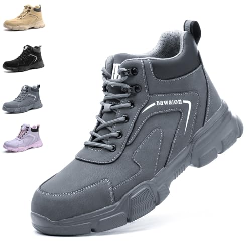 Nasogetch Sicherheitsschuhe Herren Sicherheitsstiefel Damen Wasserabweisend Arbeitsschuhe Leicht Komfort mit Stahlkappe 9193 Blaugrau 46 EU von Nasogetch