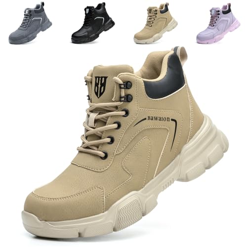 Nasogetch Sicherheitsschuhe Herren Sicherheitsstiefel Damen Wasserabweisend Arbeitsschuhe Leicht Komfort mit Stahlkappe 9193 Khaki 44 EU von Nasogetch