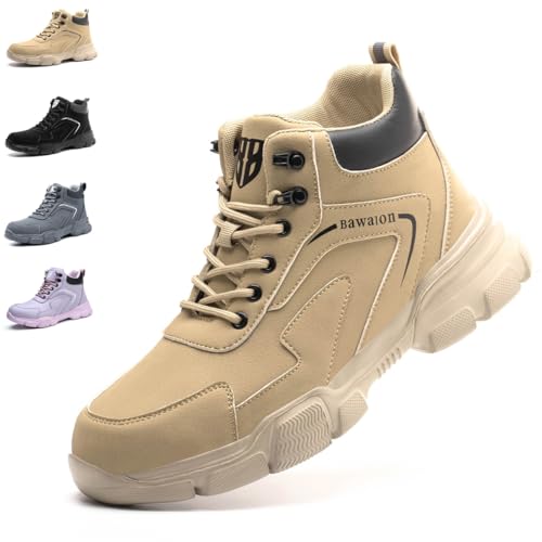 Nasogetch Sicherheitsschuhe Herren Sicherheitsstiefel Damen Wasserabweisend Arbeitsschuhe Leicht Komfort mit Stahlkappe 9193 Khaki 47 EU von Nasogetch