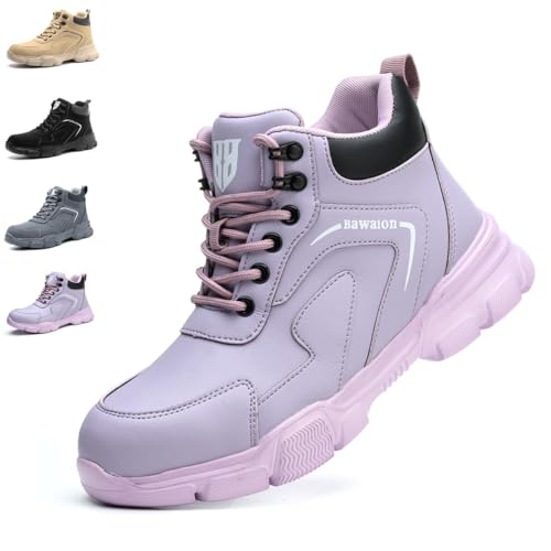 Nasogetch Sicherheitsschuhe Herren Sicherheitsstiefel Damen Wasserabweisend Arbeitsschuhe Leicht Komfort mit Stahlkappe 9193 Lila 39 EU von Nasogetch