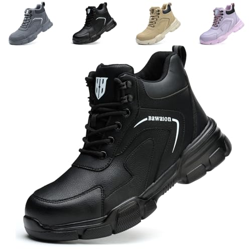 Nasogetch Sicherheitsschuhe Herren Sicherheitsstiefel Damen Wasserabweisend Arbeitsschuhe Leicht Komfort mit Stahlkappe 9193 Schwarz 43 EU von Nasogetch