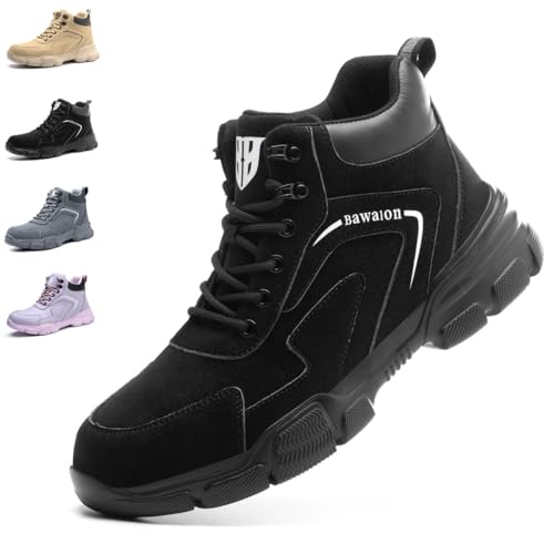 Nasogetch Sicherheitsschuhe Herren Sicherheitsstiefel Damen Wasserabweisend Arbeitsschuhe Leicht Komfort mit Stahlkappe 9193 Schwarz 45 EU A von Nasogetch