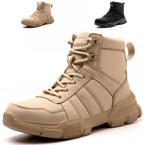 Nasogetch Sicherheitsstiefel Herren Damen Sicherheitsschuhe Arbeitsstiefel Leicht Atmungsaktiv Arbeitsschuhe mit Stahlkappen Khaki 36 EU 230 von Nasogetch