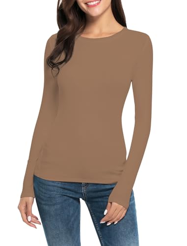 Women Long Sleeve Crew Neck Rayon Slim Fit Stretchy Layer T Shirts Tops von Nasperee
