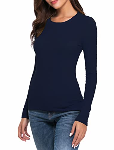 Women Long Sleeve Crew Neck Rayon Slim Fit Stretchy Layer T Shirts Tops von Nasperee