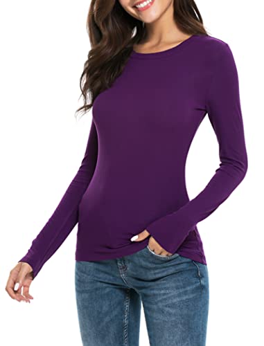 Women Long Sleeve Crew Neck Rayon Slim Fit Stretchy Layer T Shirts Tops von Nasperee