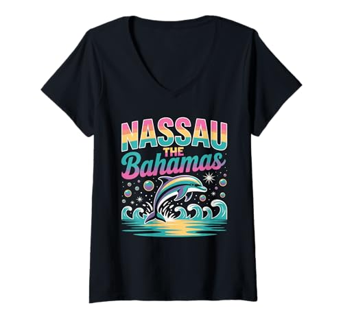 Damen Nassau Bahamas Shirt Delfin Bahamas Souvenirs Bahamas T-Shirt mit V-Ausschnitt von Nassau Bahamas Dolphin Designs By ShirtZilla