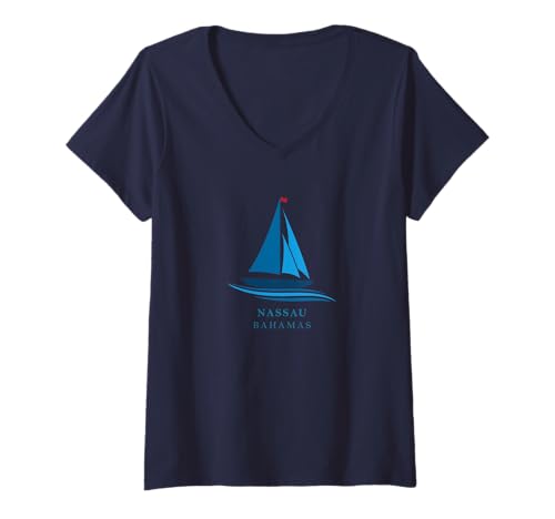 Damen Nassau - Bahamas - Segelboot-Souvenir T-Shirt mit V-Ausschnitt Damen Nassau - Bahamas - Segelboot-Souvenir T-Shirt mit V-Ausschnitt von Nassau Beach Market