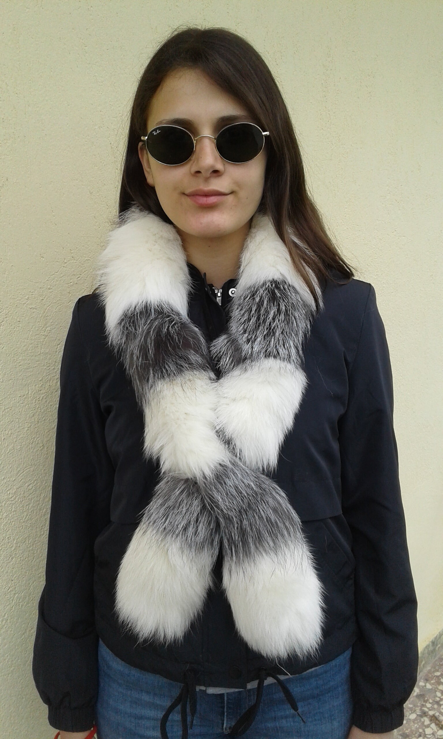 Fuchs Pelzschal Durchziehen Design Silber Weiß Farbe von NastaziafurdesignsGR