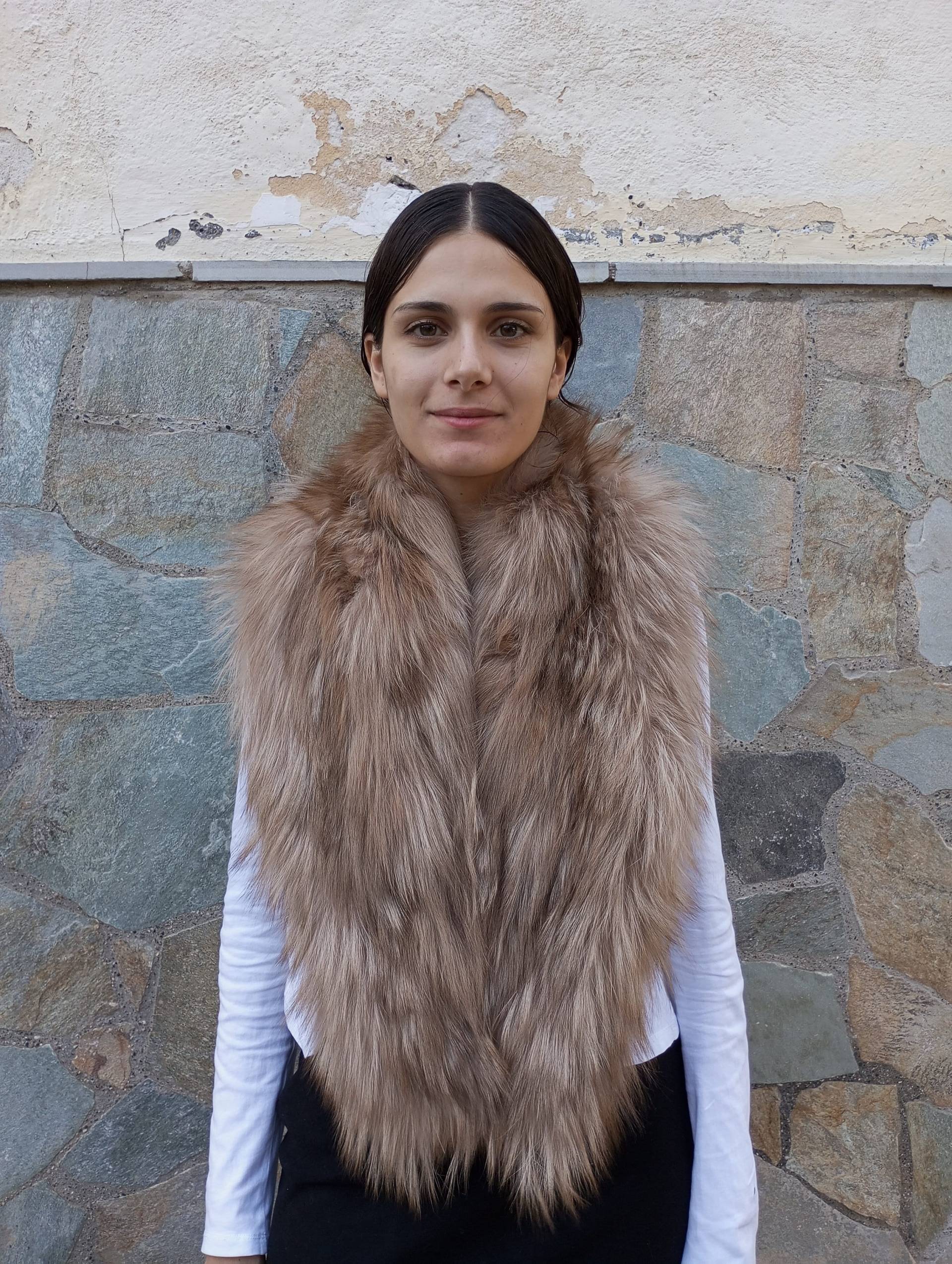 Großer Fuchspelzkragen Beige Braune Echtpelz Stola von NastaziafurdesignsGR