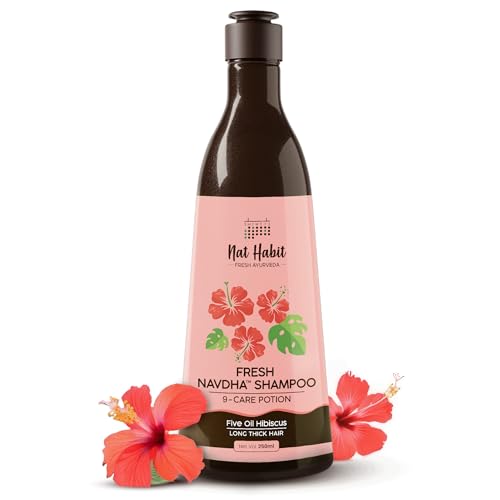 Haarwachstums-Shampoo mit fünf natürlichen Hibiskusölen und sulfatfrei, Navdha Shampoo für Frauen und Männer, 250 ml von Nat Habit
