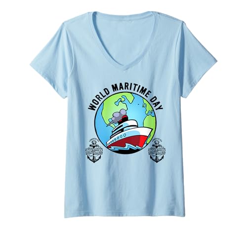 Damen Das Weltbeste Maritime Daddyschiff, Seemann, Kapitän, Ehemann, Papa T-Shirt mit V-Ausschnitt von Nat'l Maritime Day World Maritime Day Spirit Wear