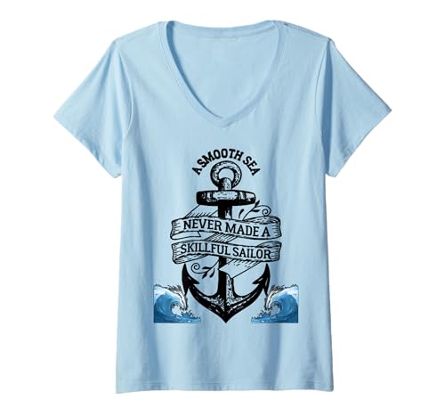 Damen Proud Seaman Captain Husband Papa Daddy Anchor Print Grafik T-Shirt mit V-Ausschnitt von Nat'l Maritime Day World Maritime Day Spirit Wear