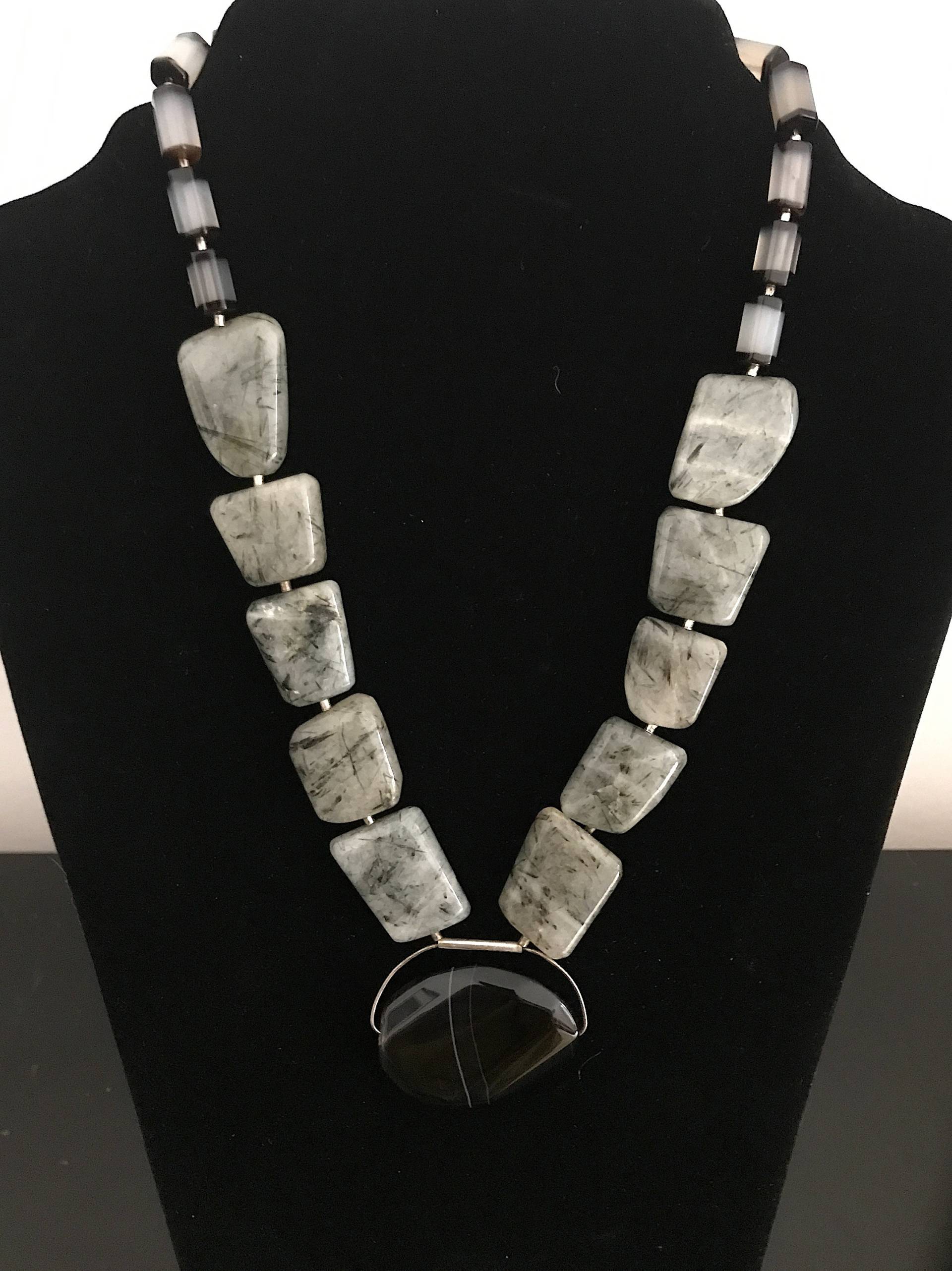 Rukierte Quartz Und Agate Gemstones, Onyx Pendant von NatCreationsStudio