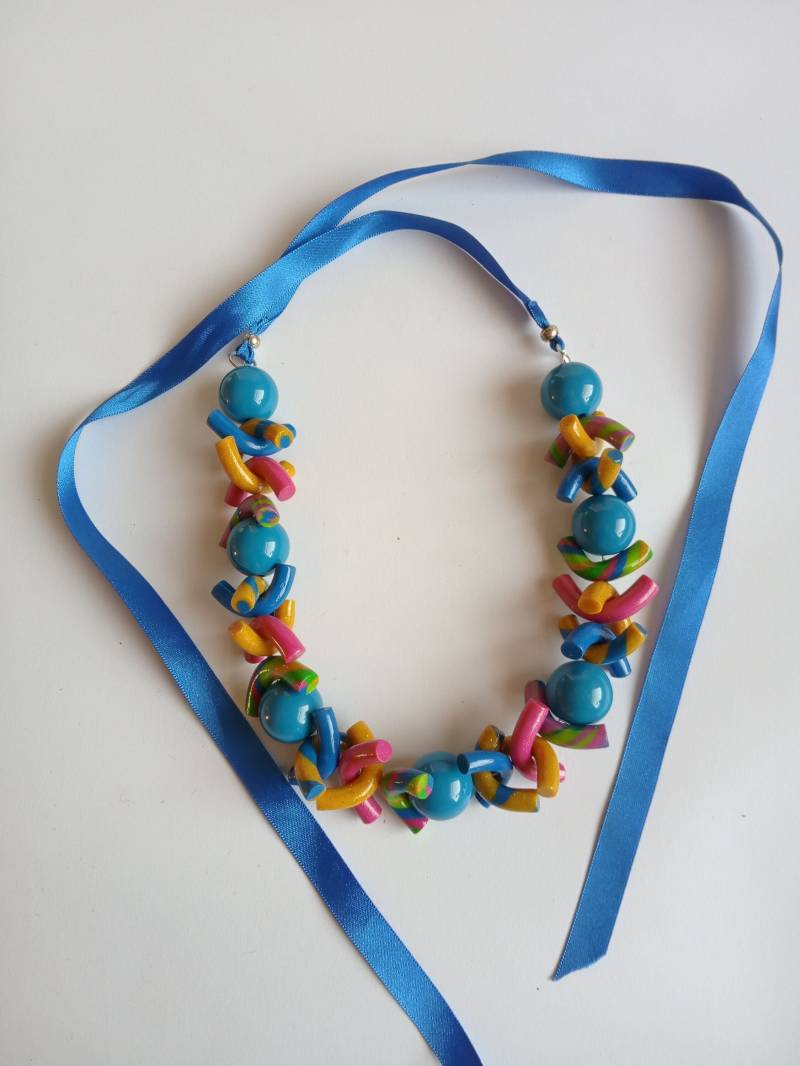 Boho Makkaroni Perlenkette Gestreifte Fimo Tube Perlen Boho Makkaroni Perlenkette Gestreifte Fimo Tube Perlen von NataCraftStudio