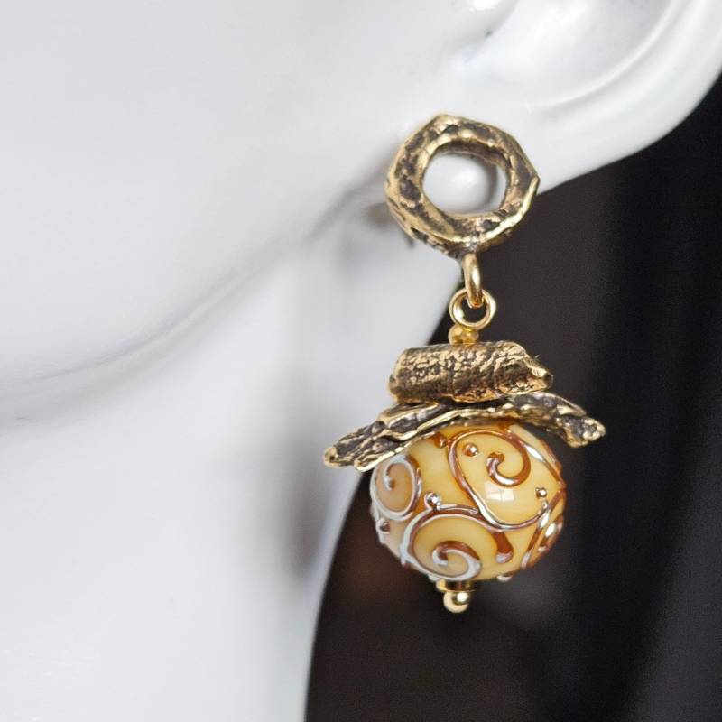 Boho Gelbe Lampwork Glasperlen Ohrringe Handwerker Geschmolzenes Messing Statement Schmuck Geschenk Boho Gelbe Lampwork Glasperlen Ohrringe Handwerker Geschmolzenes Messing Statement Schmuck Geschenk von NataliBogunAtelier