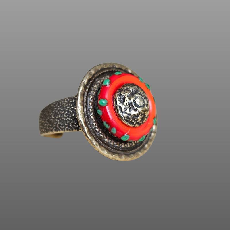 Verstellbarer Bronze Boho Statement Ring Mit Lampwork Perle - Einzigartiger Handgefertigter Cocktail Schmuck von NataliBogunAtelier