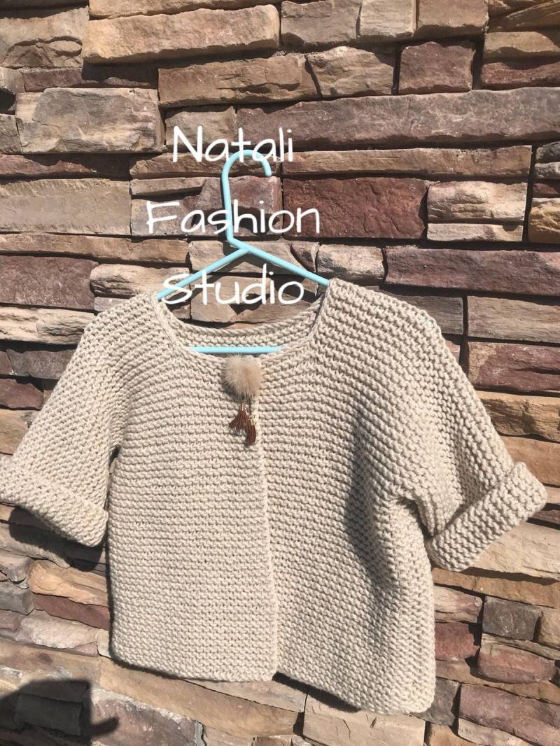 Damen-Strickjacke/Handgemachte Jacke Beige-Strickjacke Wollmischungs-Strickjacke Offene Strickjacke Winter-Strickjacke von NataliFashionStudio
