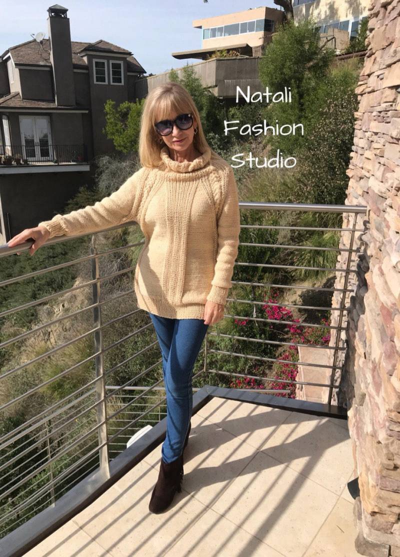 Lose Pullover Kleid/Long Pullover/Kragen-Up Pullover/Creme Lose Kleid/Frauen von NataliFashionStudio