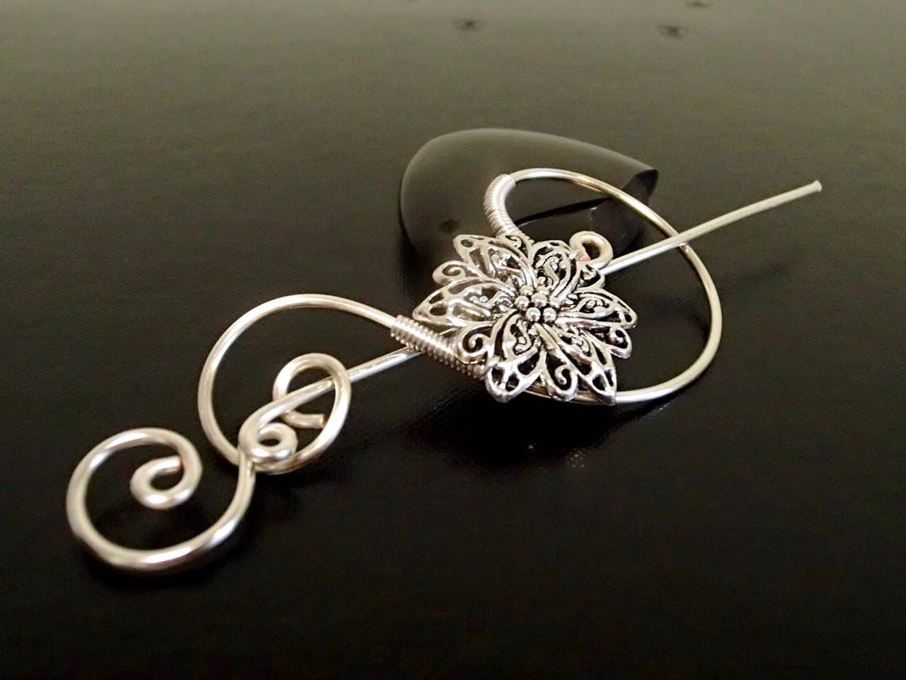 Blumen Brosche Pin, Schal Pullover Brosche, Strickzubehör, Silber Draht Pin von NataliStudio