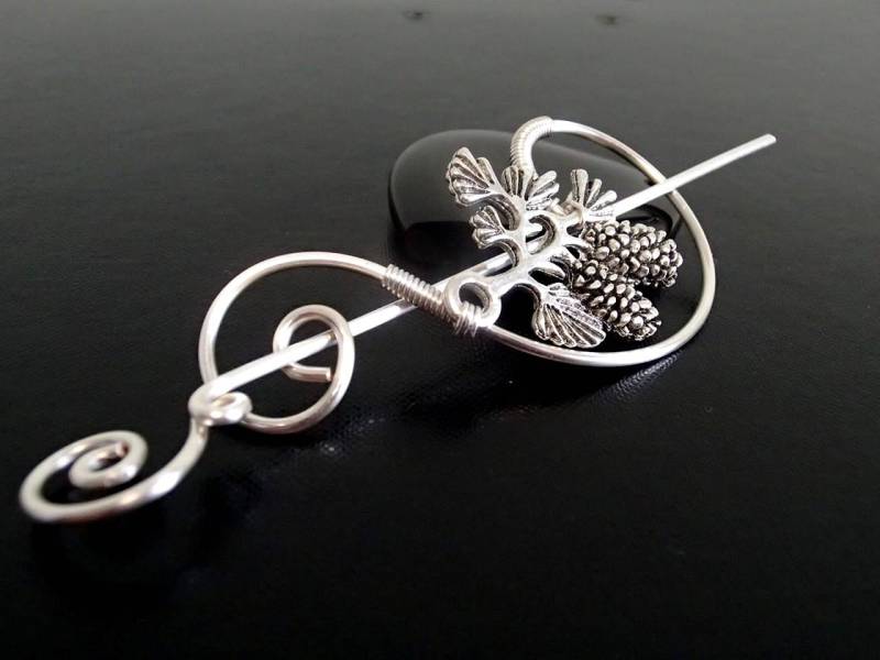 Kiefer Kegel Schal Pin, Pin Schal, Fibel, Pullover Brosche, Stricken Zubehör, Silberdraht Stift von NataliStudio
