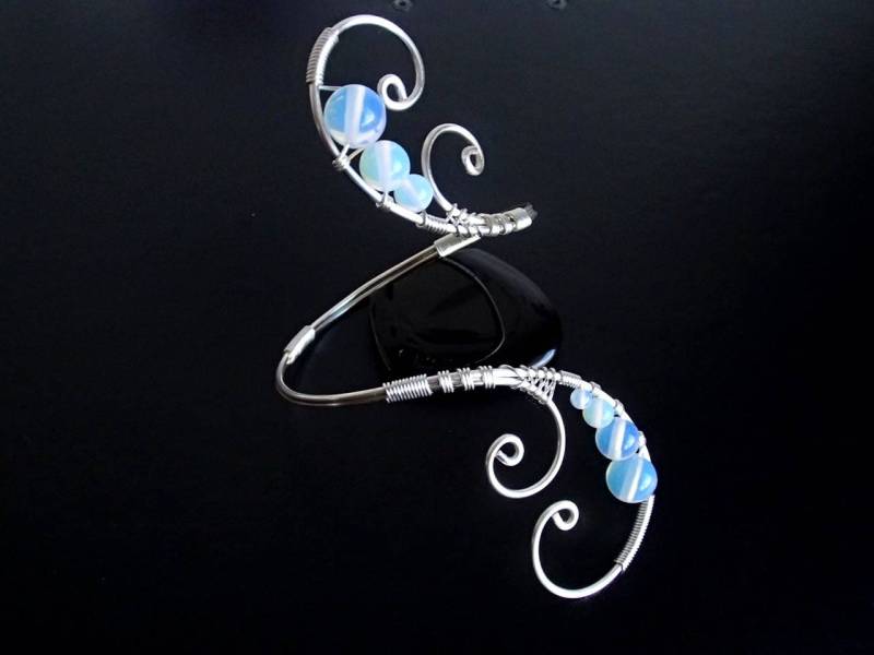 Opalith Armband, Draht Gewickeltes Armarmreif, Spiralarmband, Silber Armband, Brautschmuck von NataliStudio