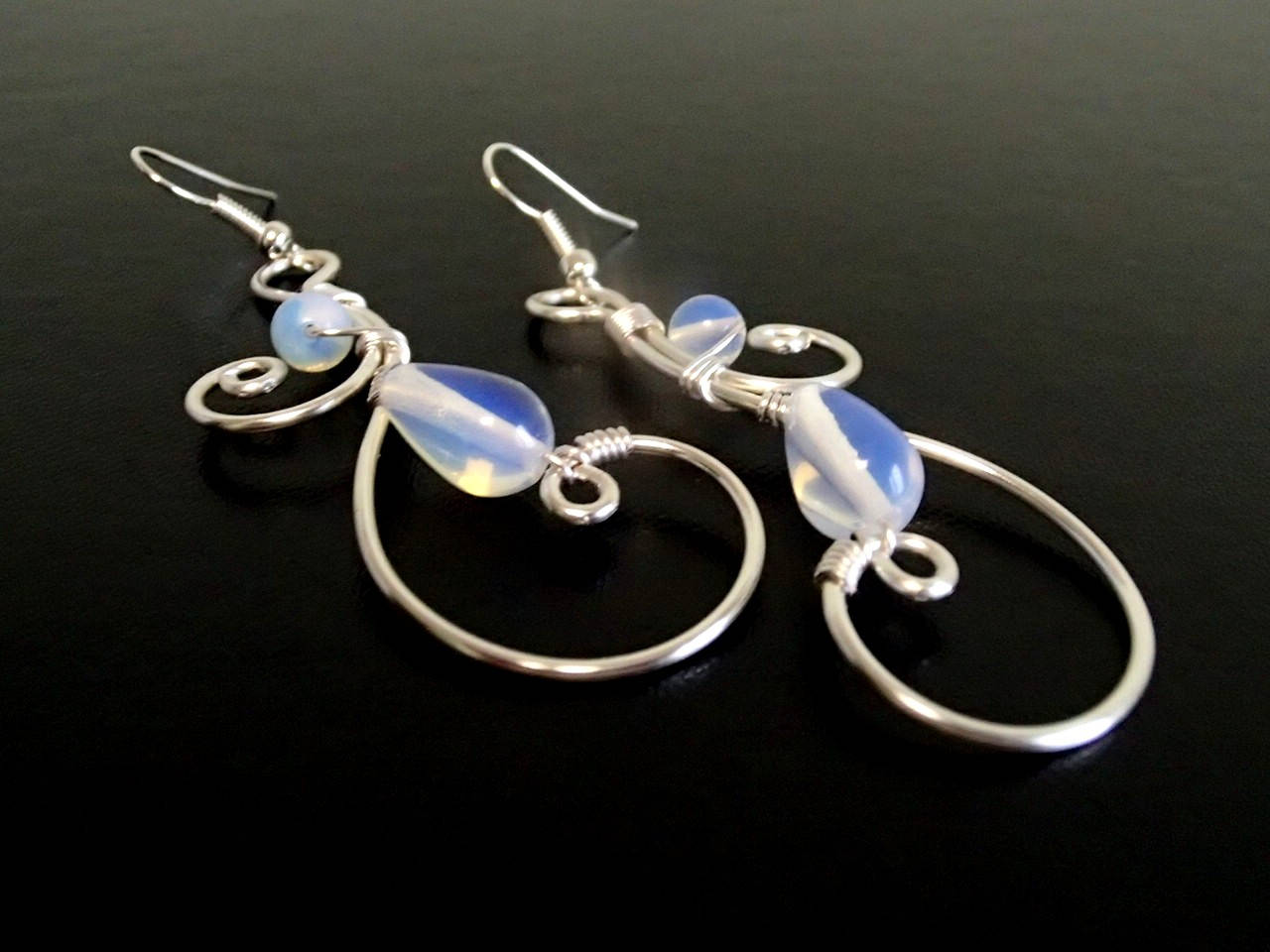 Silber Ohrringe, Opalitohrringe, Draht Gewickelt Schmuck, Handgefertigte Schmuck von NataliStudio