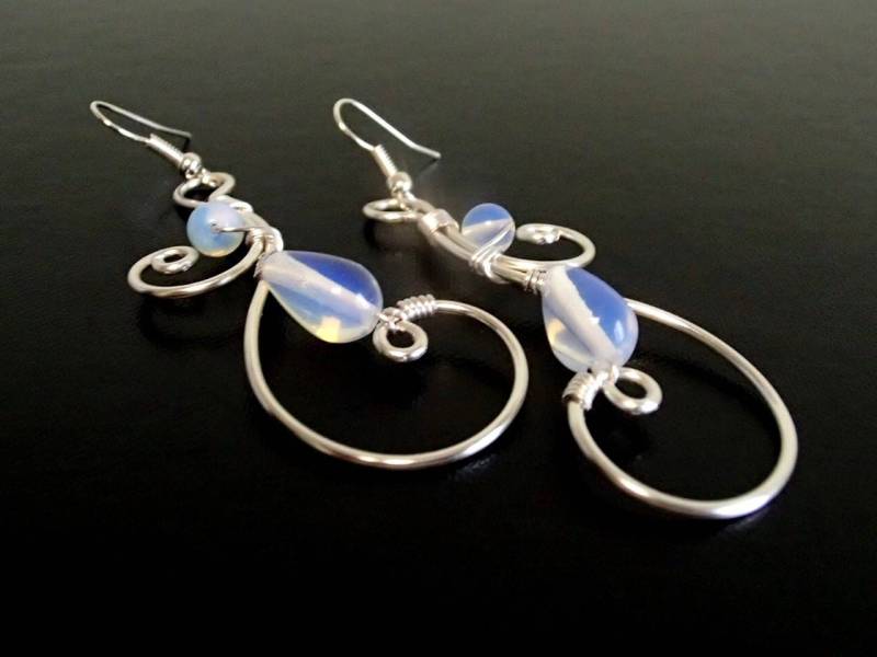 Silber Ohrringe, Opalitohrringe, Draht Gewickelt Schmuck, Handgefertigte Schmuck von NataliStudio