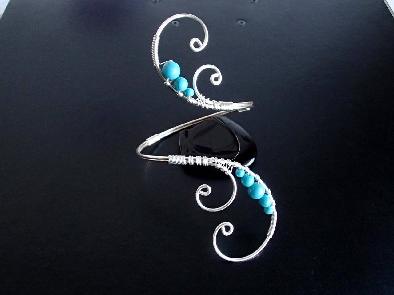 Türkis Armband, Silber Draht Gewickelt Manschette Arm Schmuck von NataliStudio