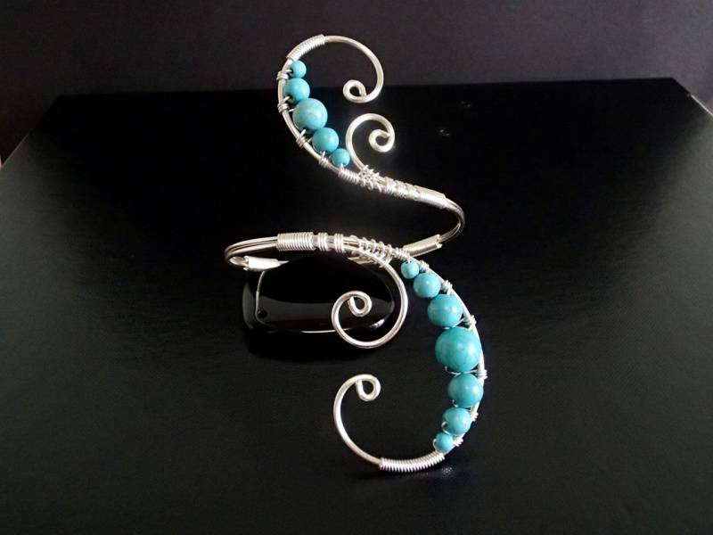 Türkis Armband, Silber Draht Manschette Armband, Arm Armarmwinkel, Armband von NataliStudio