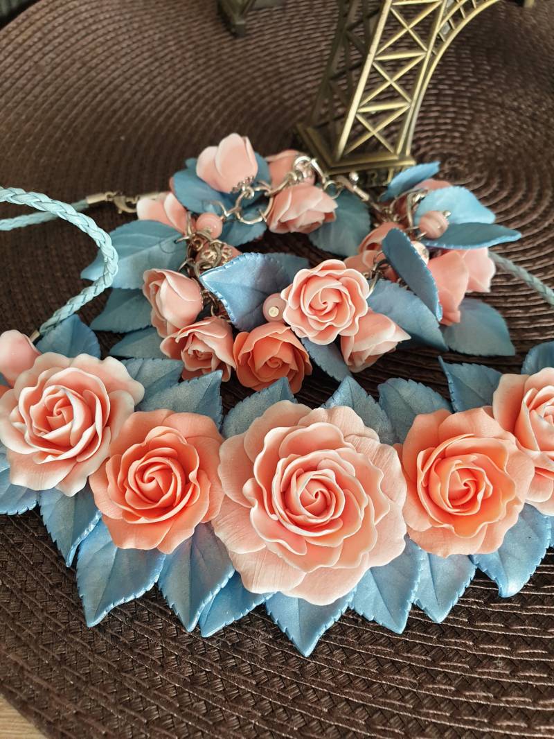 Blumen-Set Halskette Blumenschmuck Geschenk Für Sie Statement Buntes Armband Blumenarmband Geburtstag Weihnachtsgeschenk von NataliZimm
