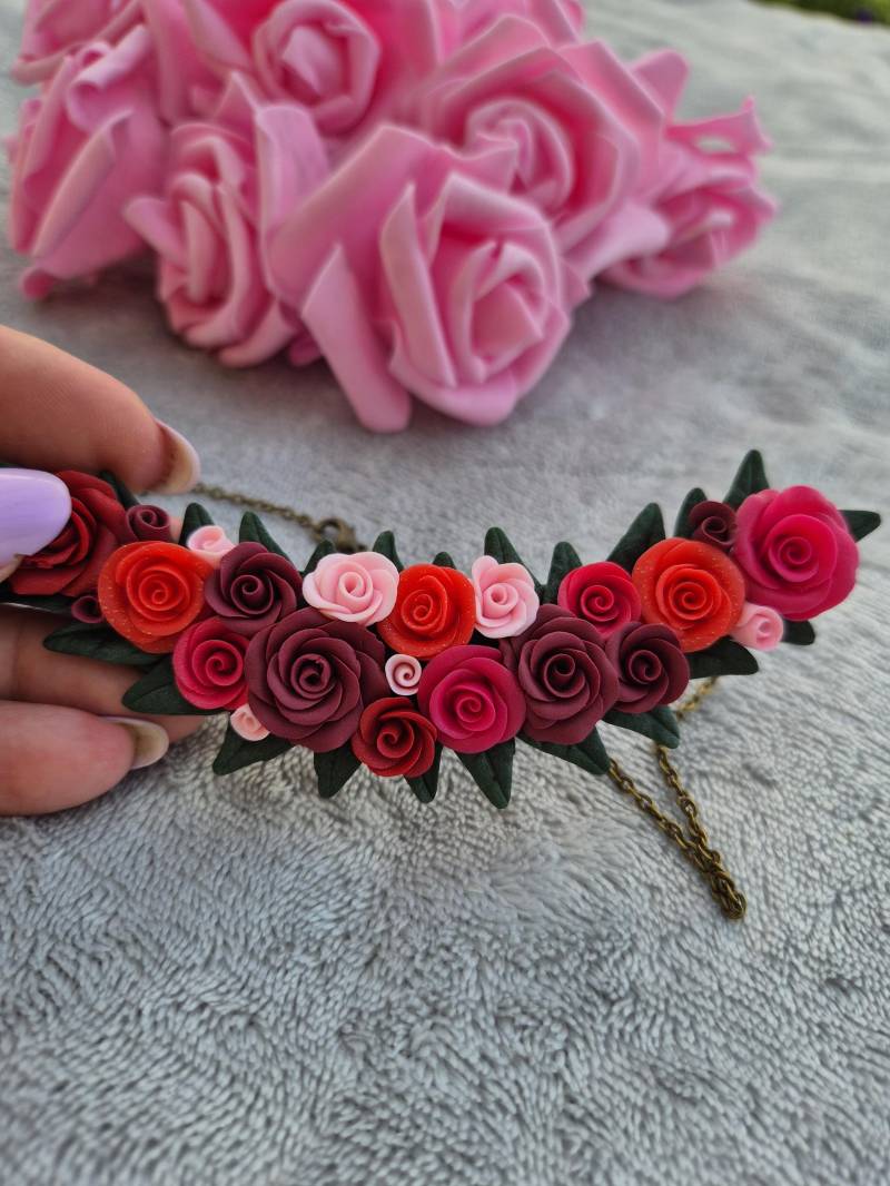 Halskette Mit Anhänger Aus Fimo Rose Blumen Polymer Clay Blumenschmuck Weihnacht Muttertag Geburtstag Ostern Geschenk von NataliZimm