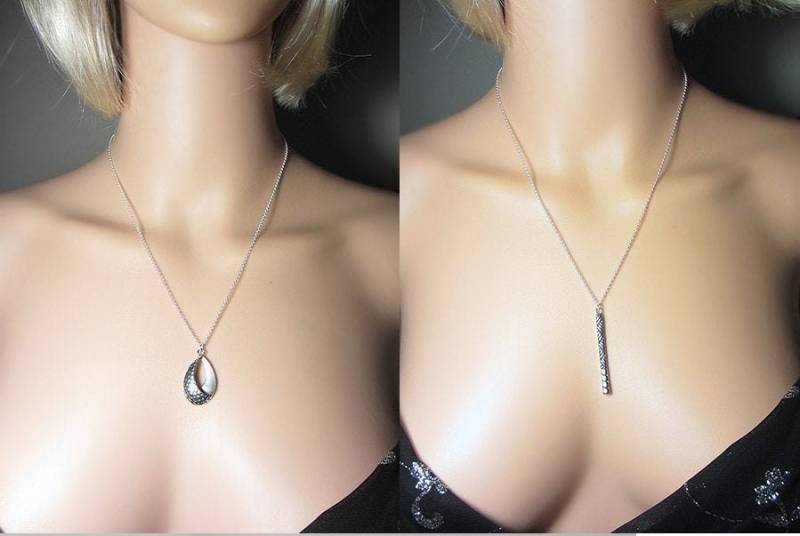 925 Sterling Silber Gemusterte Bar Tropfen Halskette Gemustert Alltag Schmuck Layering Gepunktet Oxidiert Geschenk Für Sie von NataliaKh