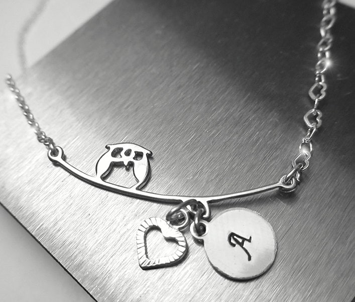 925 Sterling Silber Initial Halskette Handgestempelt Personalisiert L Love You I Miss Anhänger Eule An Einem Ast Herz Geschenk von NataliaKh