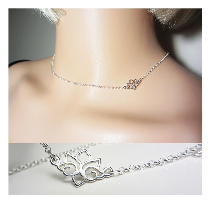 925 Sterling Silber Lotus Halskette Seitliche Layering Zarte Yoga Spirituelle Alltag Schmuck Geschenk von NataliaKh