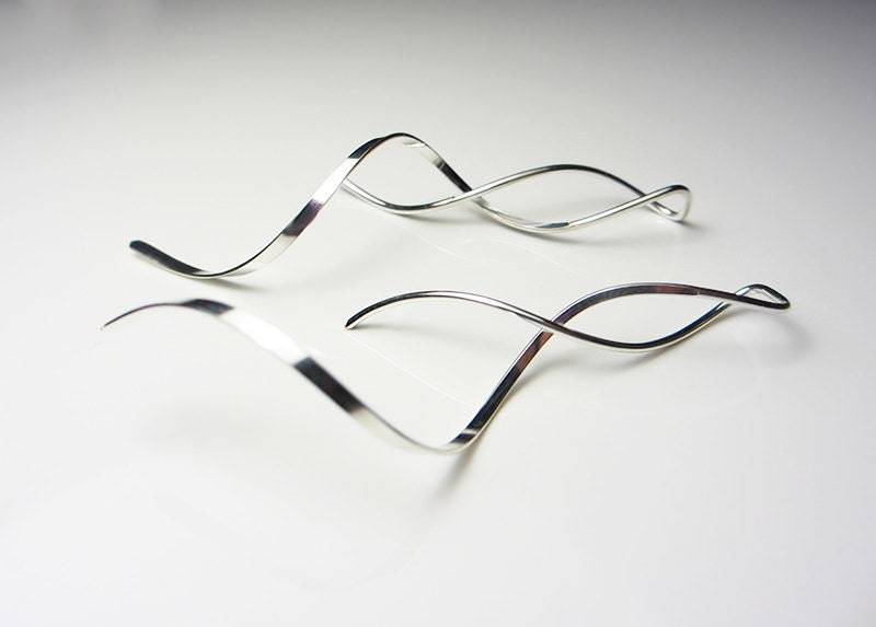 925 Sterling Silber Twist Ohrringe Ohr Faden Stil Abgeflachte Enden Handwerker Einzigartige Lange Swirl Spirale Geschenk von NataliaKh