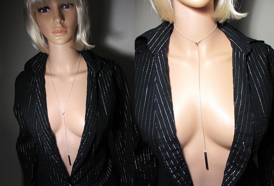 925 Sterling Silber Y-Stil Halskette Zarte Bar Lariat Y Tropfen Lange Verstellbare Layering von NataliaKh