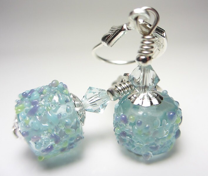Artisan Lampwork Ohrringe Türkis 925 Sterling Silber Tropfen Antik Blau Grün Zarte von NataliaKh