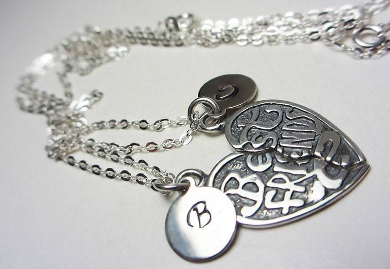 Beste Freunde Set 925 Sterling Silber 2 Stück Halskette Initial Geschenk Freundschaft Hand Gestempelt Personalisierte von NataliaKh
