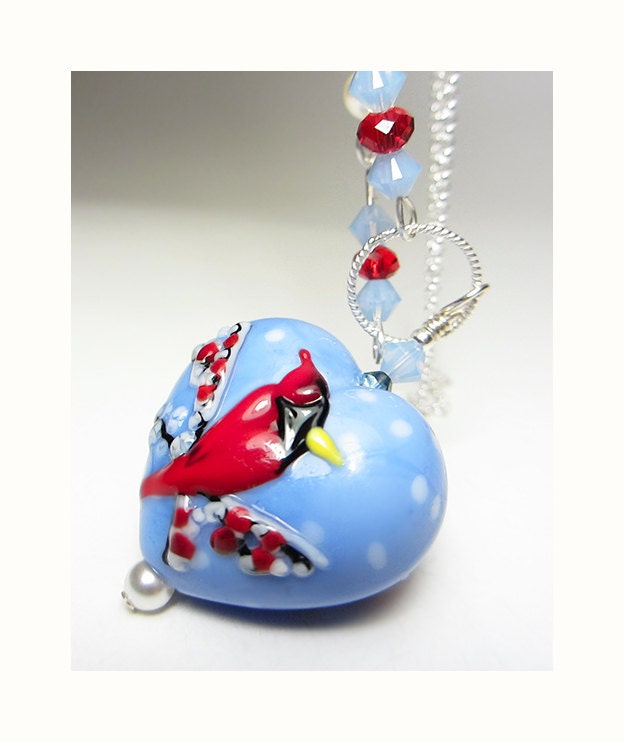 Handwerker Lampwork Halskette Winter Herz Kardinal Sterling Silber Swarovski Weihnachtsgeschenk Für Sie Handwerker Lampwork Halskette Winter Herz Kardinal Sterling Silber Swarovski Weihnachtsgeschenk Für Sie von NataliaKh